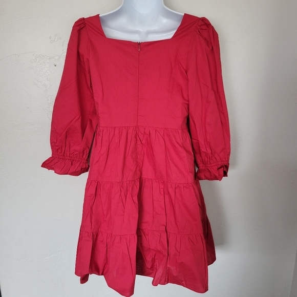 Day + Moon NWT Women's Small Red Quarter Sleeve Mini Dress Square Neck Tiered - Picture 7 of 9